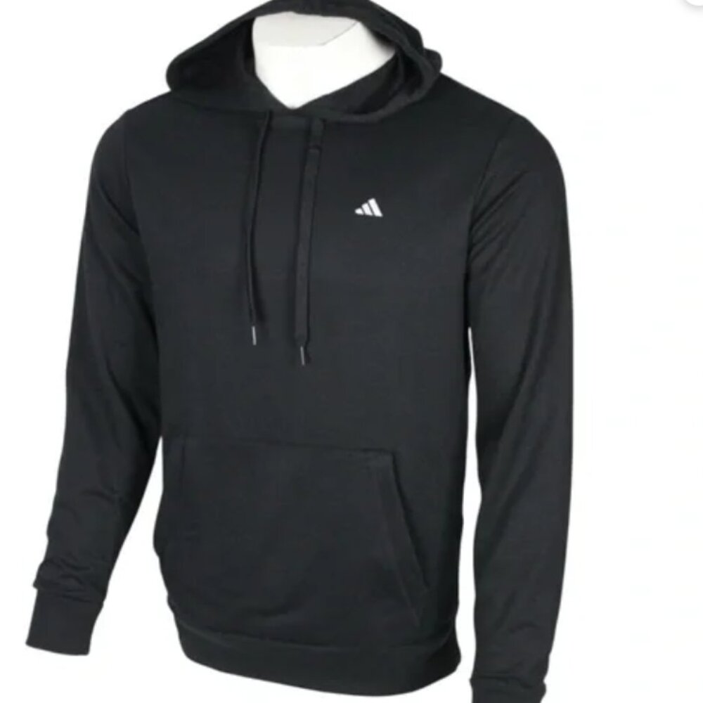 NEW Men's Adidas Go-To Hoodie Sz M Black Hooded Sweatshirt White Stripes NWT
